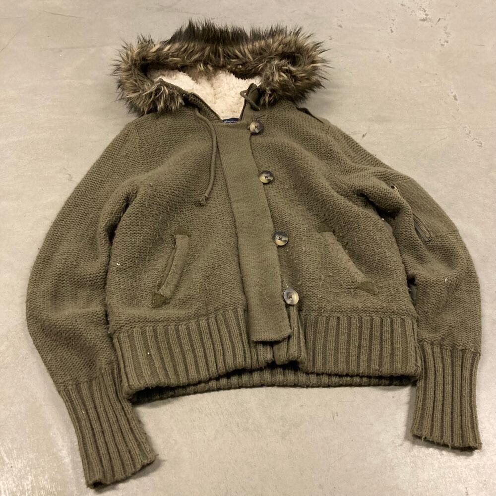 Y2K faux Fur hood American eagle cardigan hoodie